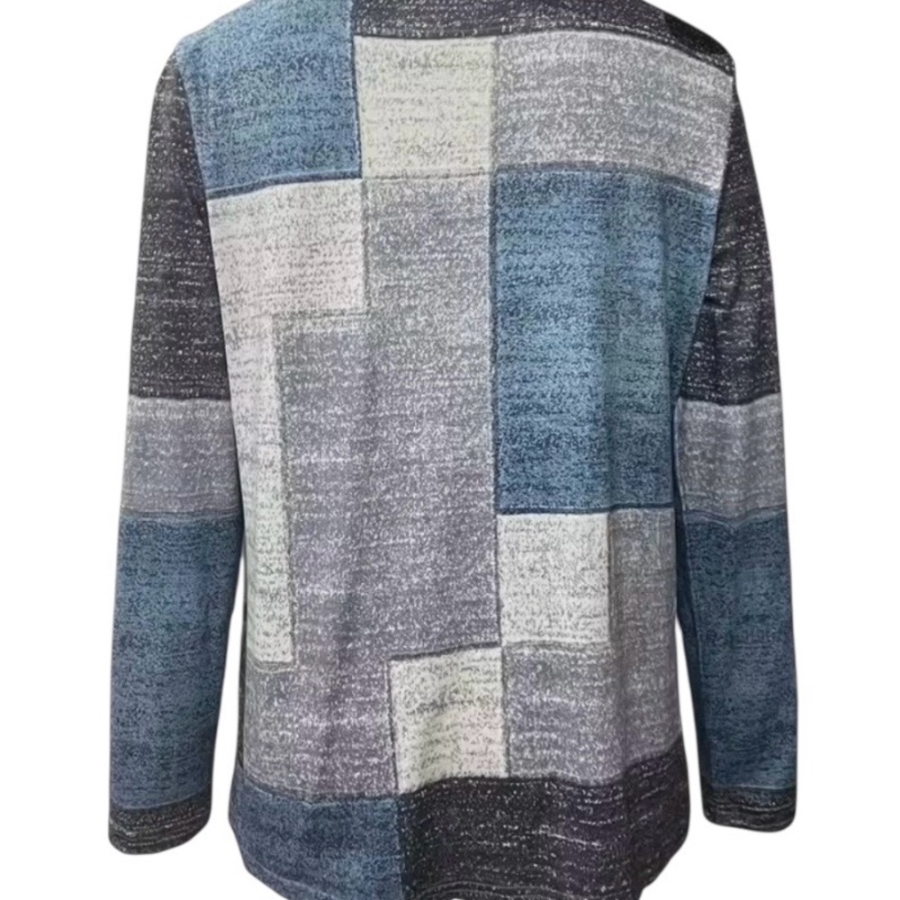 Patchwork Cowl Neck Thin Sweater with Button Trim… - image 3